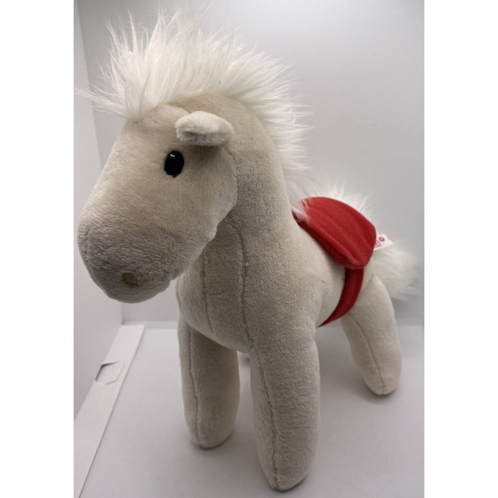 Nici Plush Horse Stuffed Animal 8.5" Cream White Mane Red Saddle Pony Toy